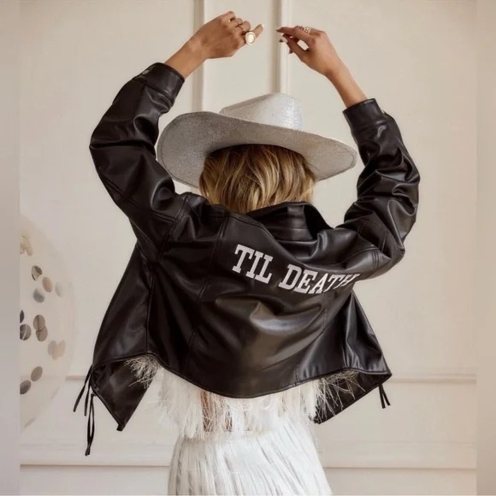 12th Tribe Black Leather Jacket with White Text